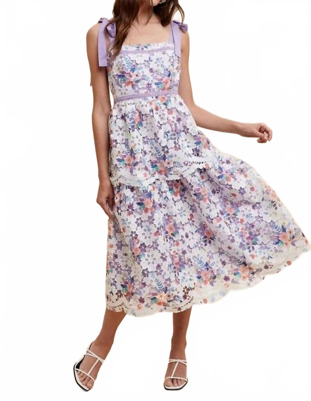 NEW IN-LOOM crochet lace floral maxi dress in purple